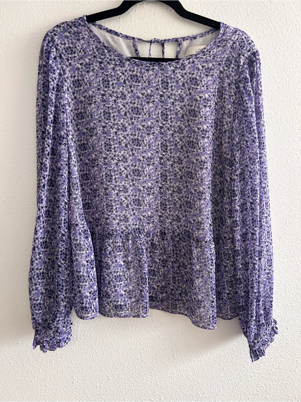 LOFT Lavender Floral Peplum Hem Blouse